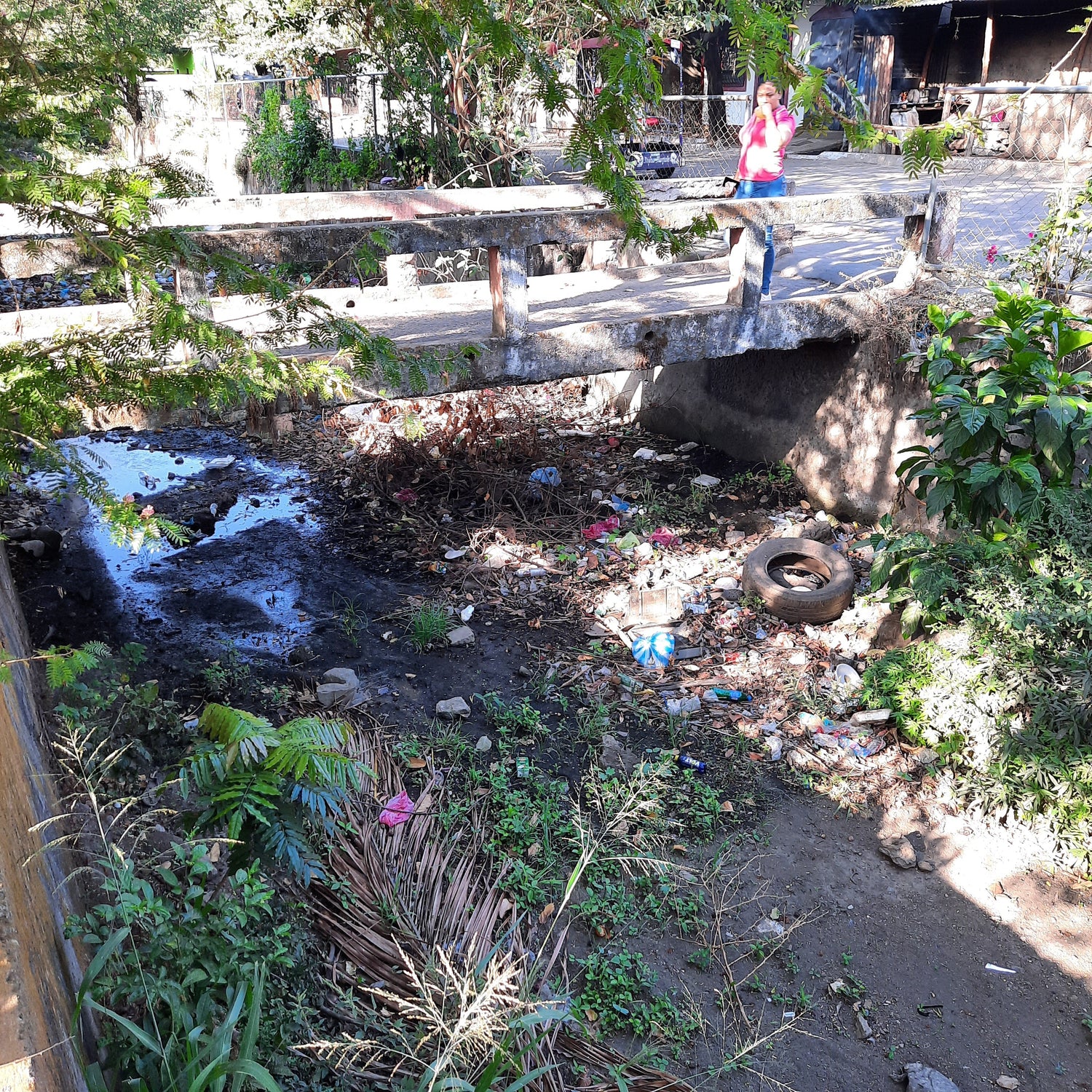 Le Canal Et Le Pont (2 Photos) Trouve Les Déchets