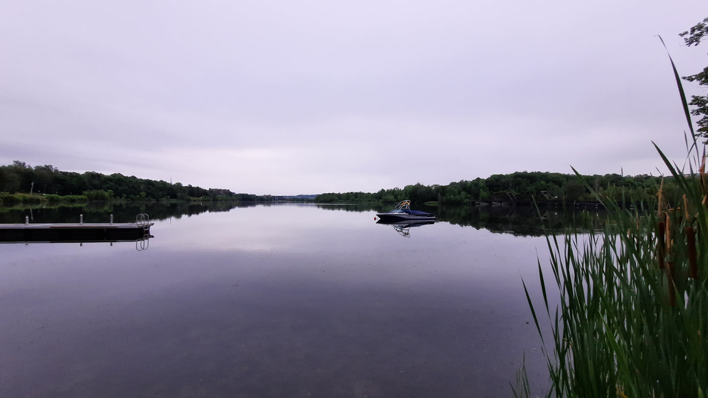 FIND the boat at Lac des Nations in Sherbrooke JULY 4, 2021 (View Q1) 5:35 a.m. CLICK to get the ANSWER